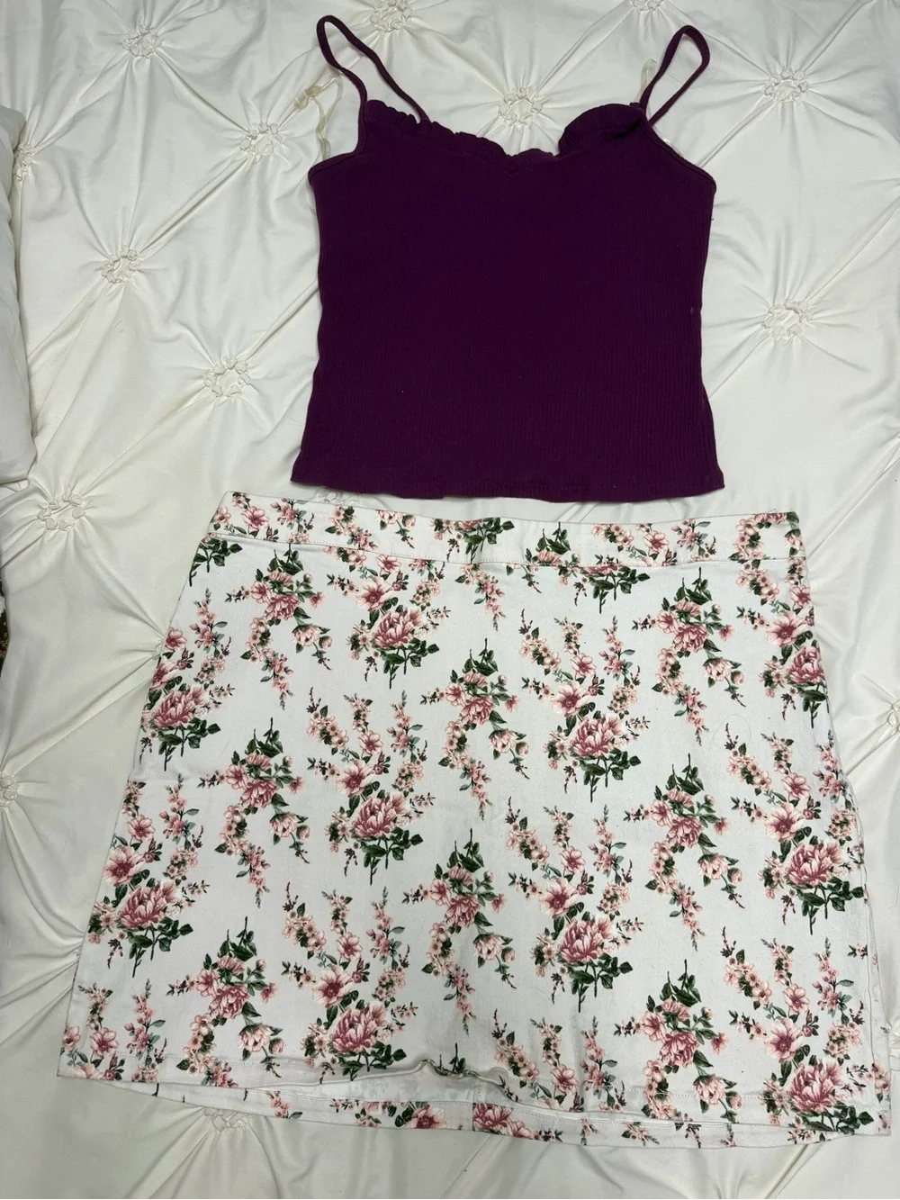 Forever 21 White Floral Mini Skirt with Pink & Green Print